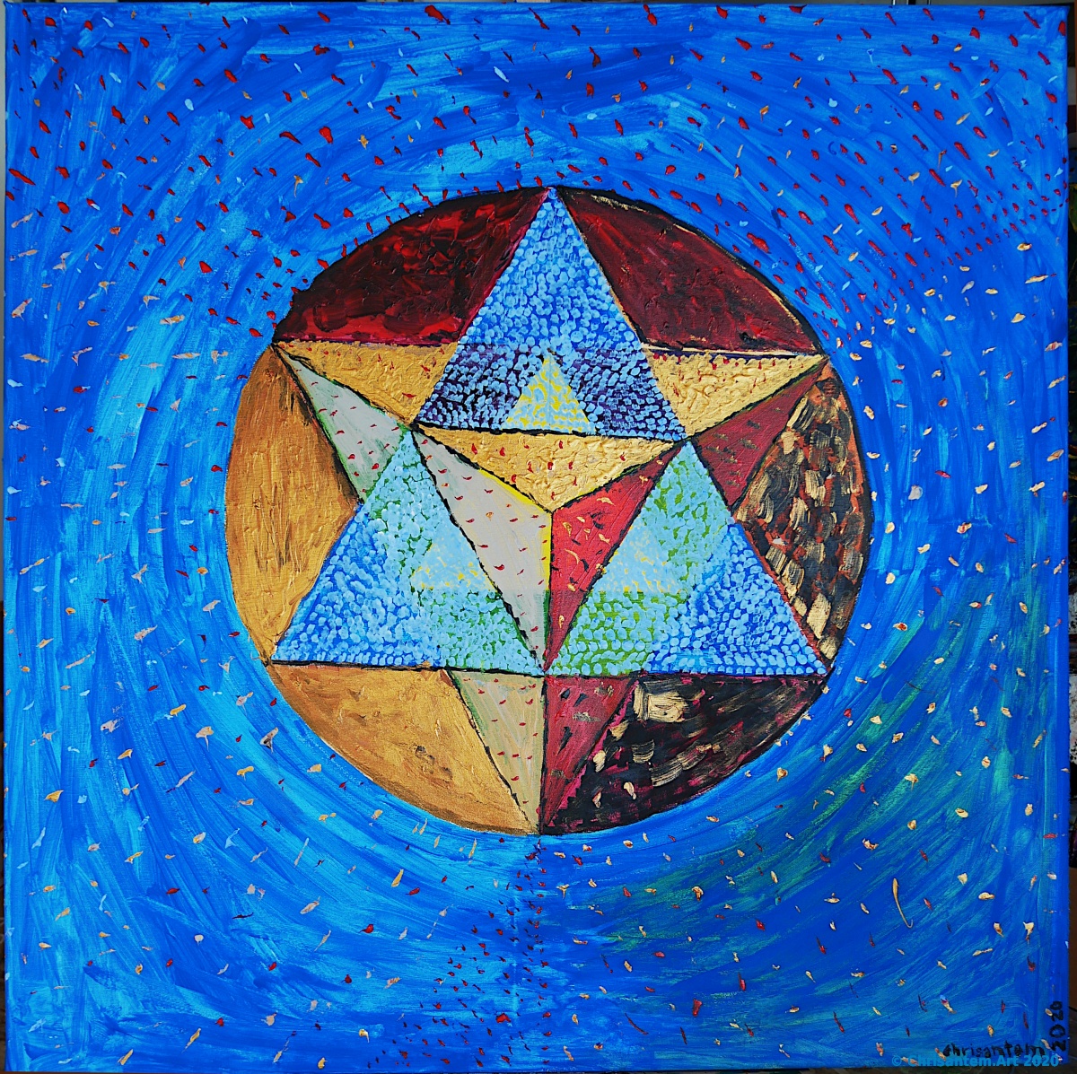 Star Tetrahedron in Blue, 100x100 cm